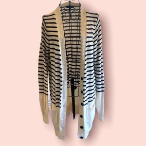 Nautical stripe long sleeve cardigan sweater size L